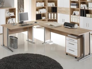 Winkelschreibtisch OFFICE LINE in Eiche Sonoma / weiß glanz