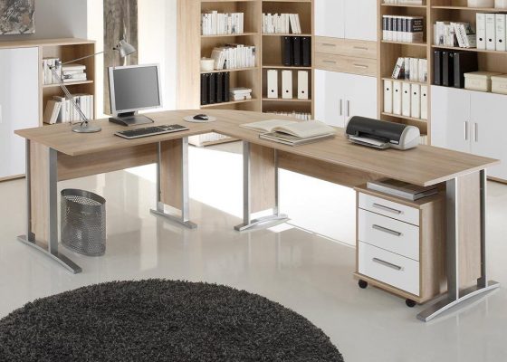 Winkelschreibtisch OFFICE LINE in Eiche Sonoma / weiß glanz