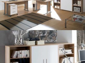 Arbeitszimmer OFFICE LINE inkl. Highboard in Eiche Sonoma / weiß glanz