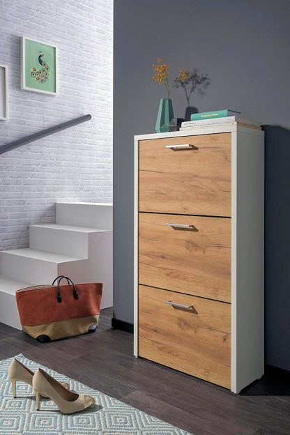 Schuhschrank FULDA 3 in weiß / Honigeiche Nb.