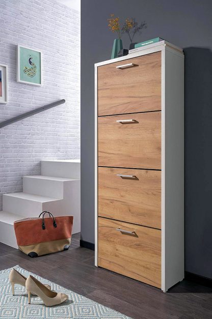 Schuhkipper FULDA 4 in weiß / Honigeiche